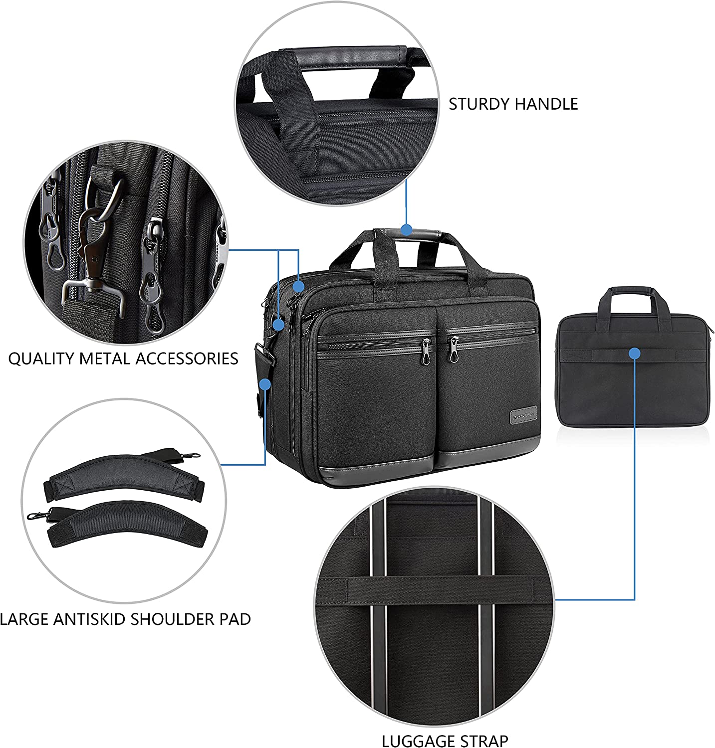 KROSER Laptop Bag Stylish Laptop Briefcase Fits Up to 17.3 Inch Expandable Water-Repellent Shoulder Messenger Bag Computer Bag with RFID Pockets for Business/Travel/School/College/Men/Women-Black - Image 5